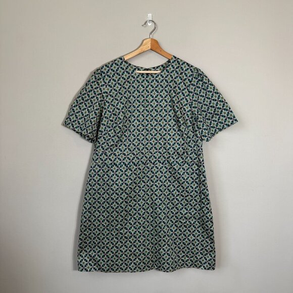 Boden Geometric Pattern Shift Mini Dress Womens 16/18R Green Short Sleeve Preppy - Picture 4 of 14